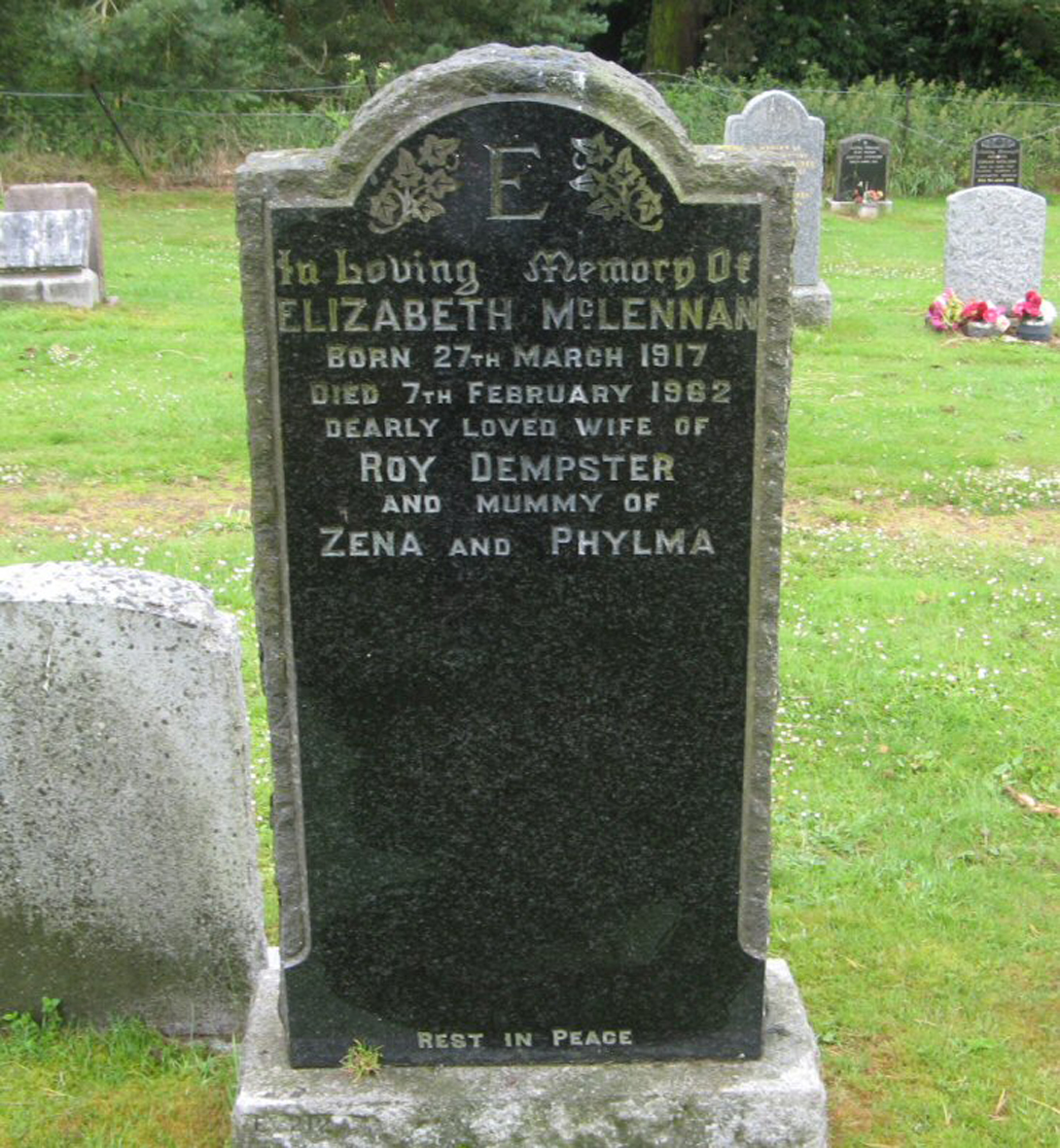 Photo of headstones/Elizabeth McLennan died 1962 MI Dingwall Mitchell Hill